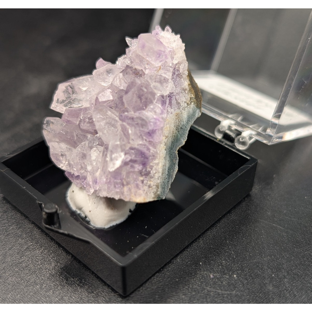 Natural Amethyst Crystal Cluster Specimen in Display Box | Purple Quartz Mineral